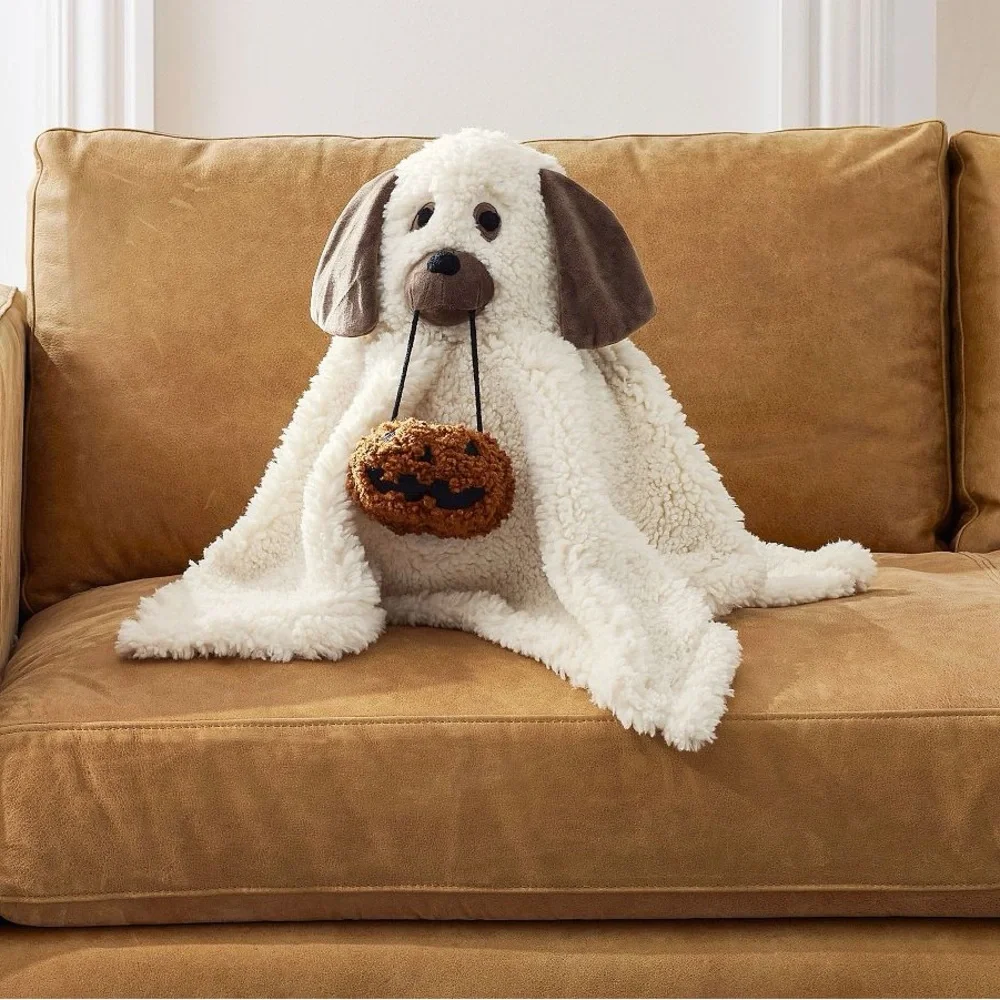 Brand New Pottery Barn Doug the Dog White Halloween Ghost Pillow, NWT